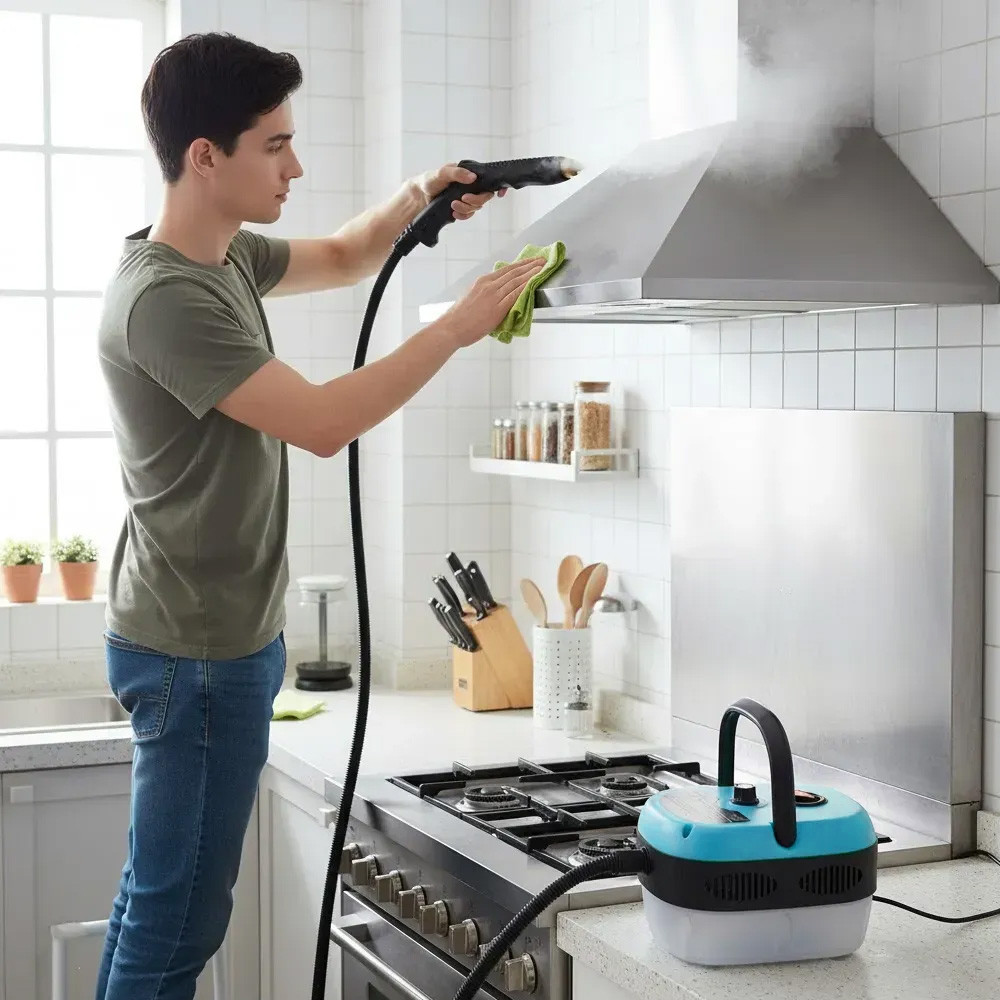Портативный пароочиститель для дома, 2500Вт, 900мл + 4 насадки, Голубой / Парогенератор для уборки / Паровой очиститель Киев - изображение 2