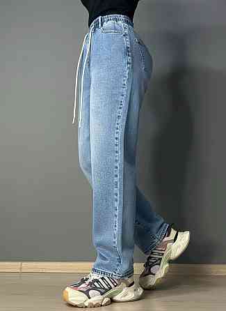 Джинси жіночі Liana 1-056 MOM jeans на резинці зі шнурком стрейчеві великі розміри блакитні, блакитний, З8, 38, 106 см, 123 см Київ