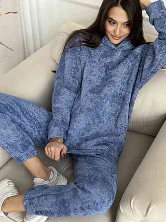 Теплый костюм женский мраморный принт на флисе Голубой XXL/XXXL Харьков
