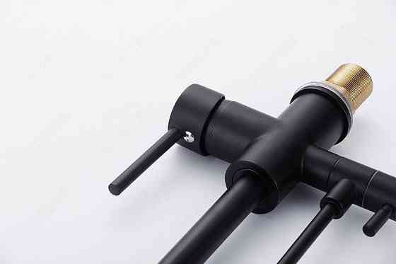 Смеситель для кухни для фильтрованной воды двухрычажный, кран кухонный с двойной ручкой WanFan Черный Каменец-Подольский