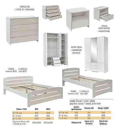 Кровать деревяная 1600 с ламелями Марсель Белый Львов