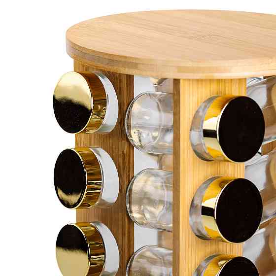 Yiwu Набір для спецій на дерев'яній підставці 16 скляних ємностей для приправ HP-1367 Київ