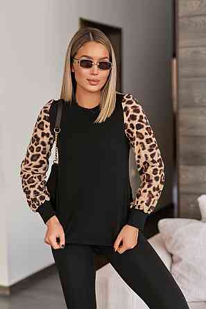 Стильна жіноча кофтинка з леопардовими рукавами "Alberta" | Батал Київ
