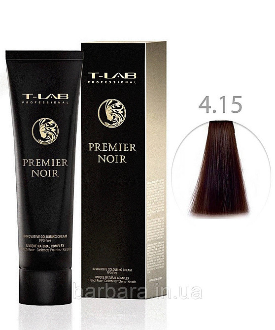 Крем-фарба для волосся T-LAB Professional Premier Noir Colouring Cream 4.15 макагоновый брюнет Київ - фото 1