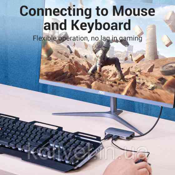 Хаб USB 3.1 Type-C -> 4хUSB 3.0/PD 100W 5-in-1 Vention (TNBHB) Київ