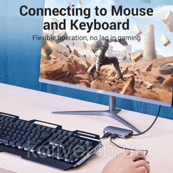 Хаб USB 3.1 Type-C -> 4хUSB 3.0/PD 100W 5-in-1 Vention (TNBHB) Київ - фото 6