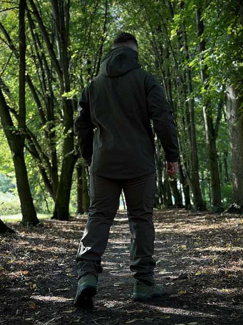 Тактический демисезонный мужской костюм soft shell оливковый, военная форма софт шелл с молнией Львов - изображение 6