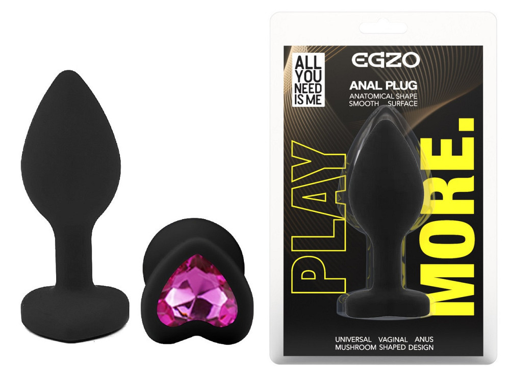 Силиконовая анальная пробка EGZO - Silicone Black Heart Plug Rose, size S Sex Aura Киев - изображение 1