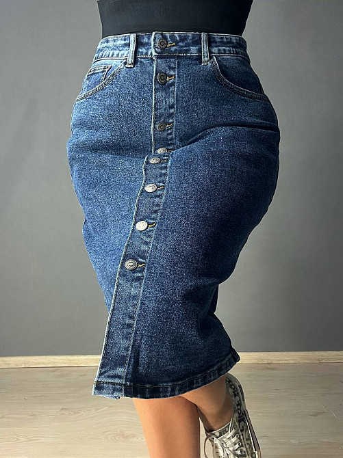 Спідниця жіноча джинсова Vanver 8238 на гудзиках середньої довжини збільшені розміри синя, синій, З8, 38, 104 см, 125 см Київ - фото 17