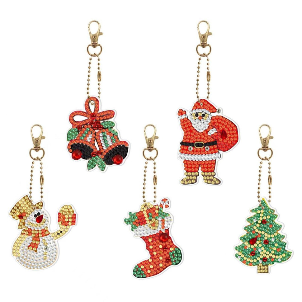Набір брелків алмазна викладка "Новорічні" BR25, 5 шт, з інструментами Вінниця - фото 1