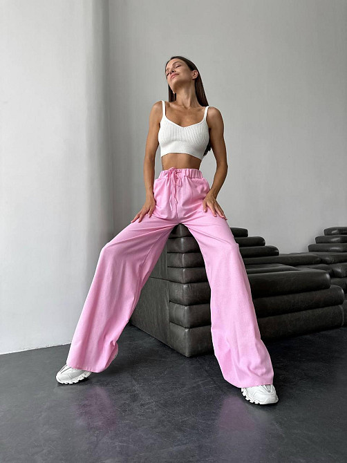 Женские базовые легкие брюки палаццо лён Розовый, 46/48 Одесса - изображение 3