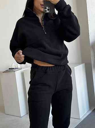 Женский теплый костюм двойка: кофта и штаны из турецкого флиса Черный, 50/52 Одесса