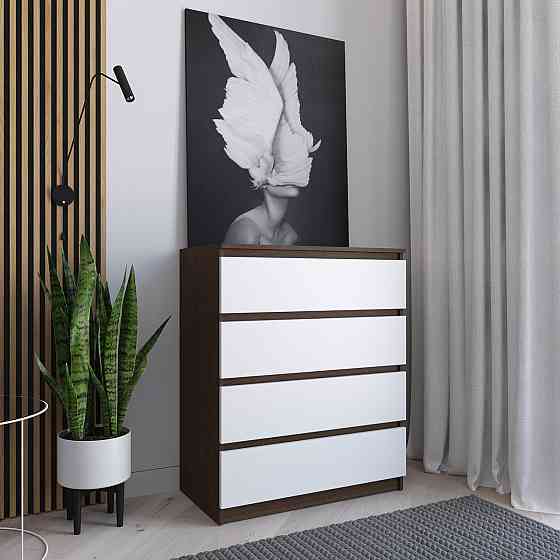 Комод VAYS R-4 Венге Темний-Білий фасад, на 4 шухляди без ручок, ЛДСП 80×40×98 см – для дому, офісу, вітальні, спальні Львів