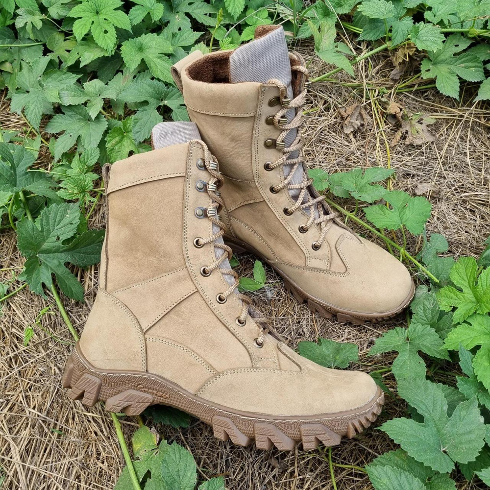 Чоловічі військові шкіряні демісезонні берці ТАЙФУН бежеві, міцні військові берці прошити та проклеєні Львів - фото 9