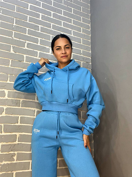 Костюм женский Quzen 493-497 укороченное худи с капюшоном MOOD брюки резинка утепленный синий, синий, S Киев - изображение 4