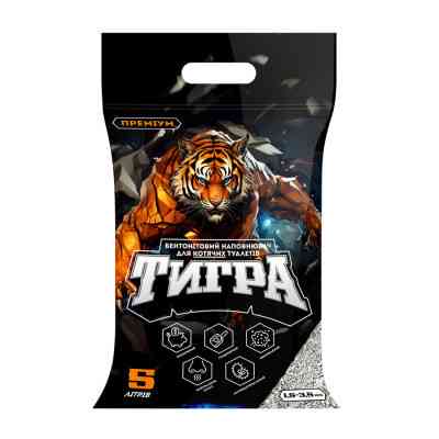 Наповнювач для туалету Тигра бентонітовий 4.3 кг (середня гранула 1.5-3.5 мм) чорний (5203) Вінниця
