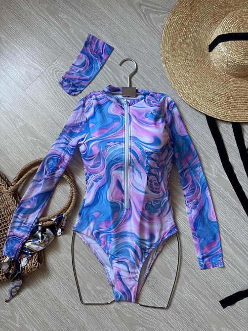 Закритий жіночий купальник із захистом від сонця Блакитний, M Харків - фото 2