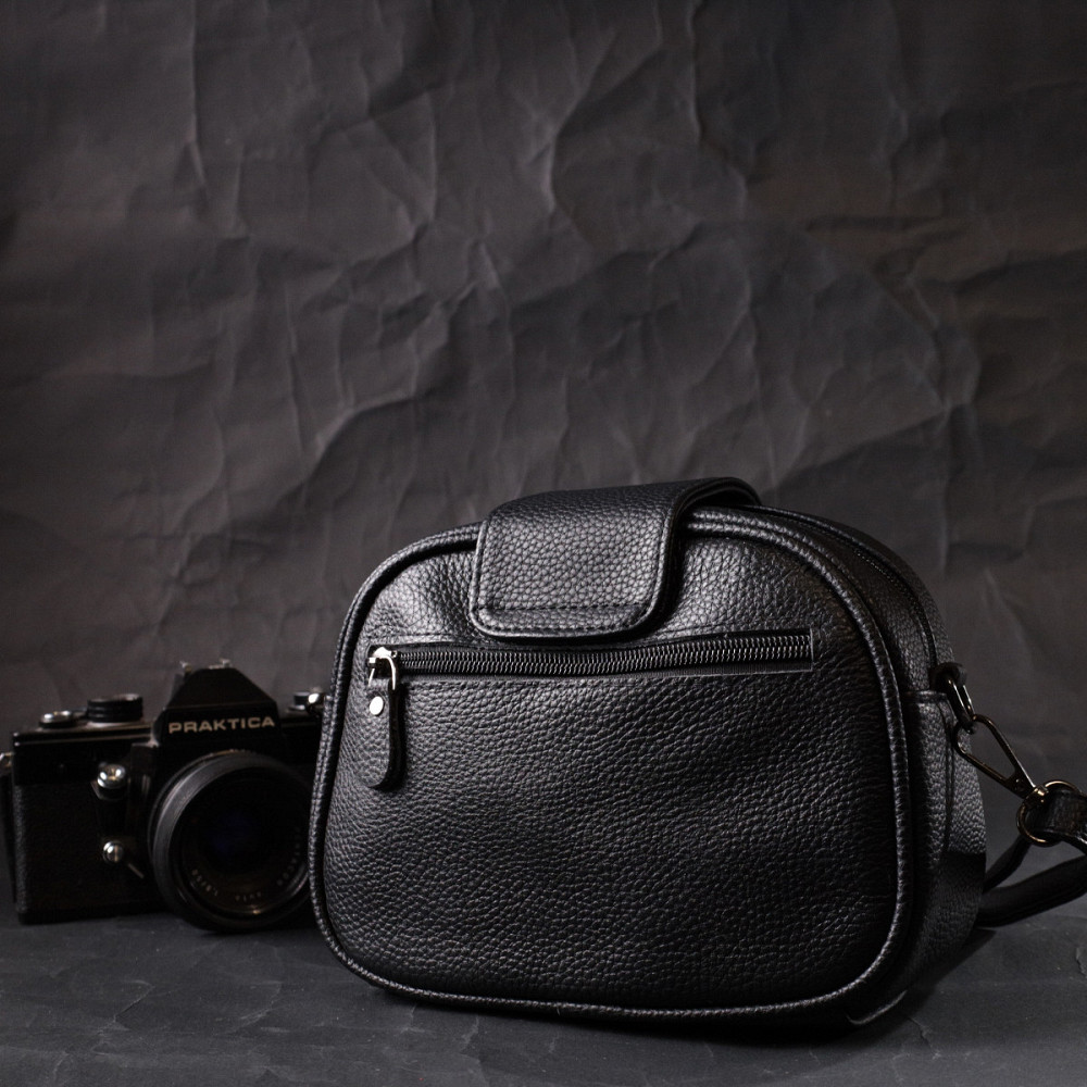 Фактурна сумка для жінок з натуральної шкіри з тисненням під змію Vintage 22354 Чорна Київ - фото 10