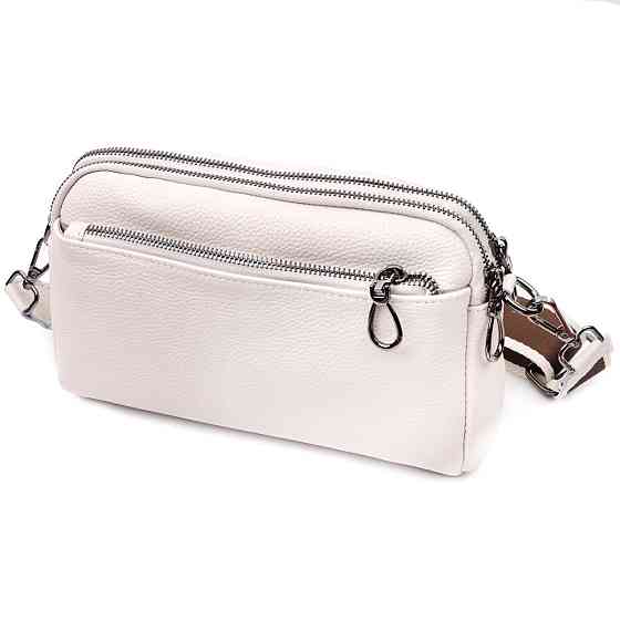 Женская прямоугольная сумка с карманами из натуральной кожи Белая (Vintage) Киев