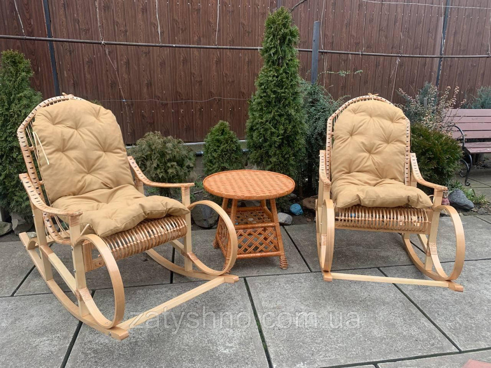 Крісло гойдалка з лози кавова з кавовою накидкою Київ - фото 4