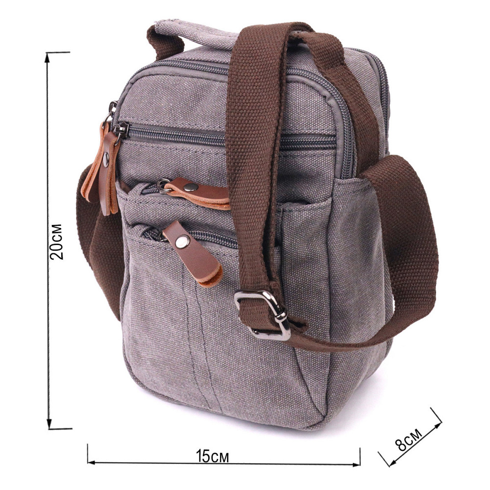 Компактная мужская сумка из плотного текстиля Серая (Vintage) Киев - изображение 7