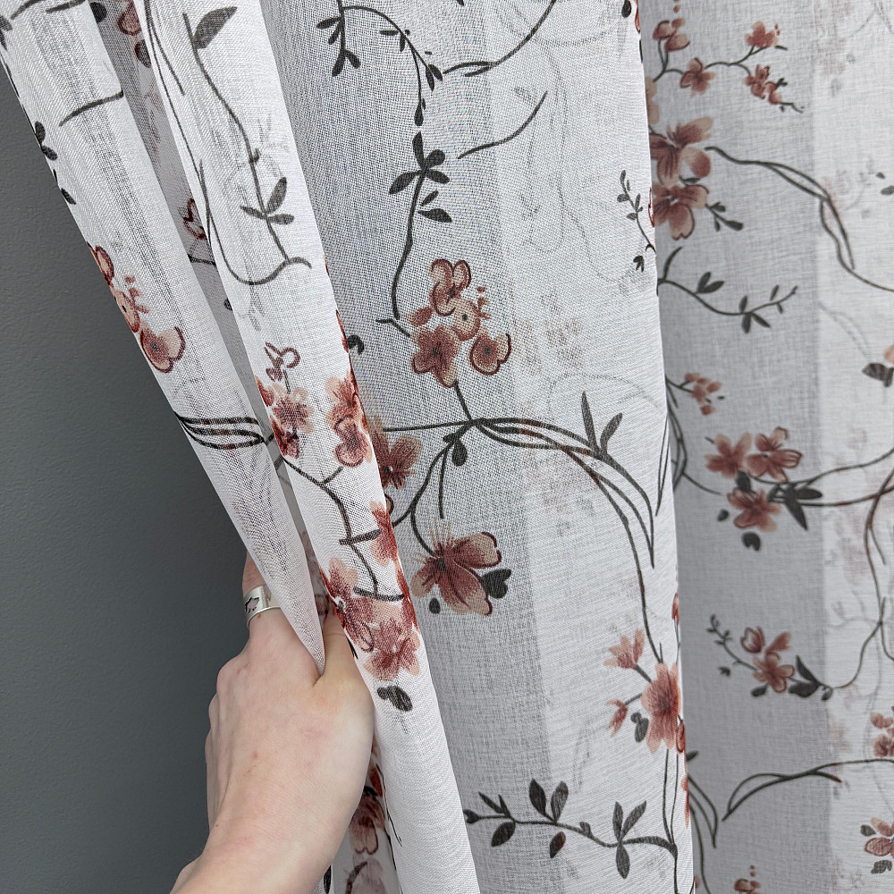 Тюль VR-Textil 1327т Flora Батист Білий з теракотово-чорним принтом 300х270 см (42-0029) Київ - фото 4