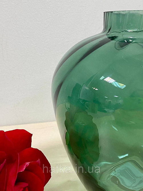 Ваза скляна 16*16*17 см "Амфора" зелене товсте скло Київ - фото 7