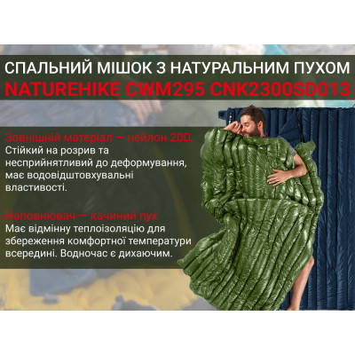 Спальний мішок Naturehike CWM295 CNK2300SD013, зелений (6976023920882) Вінниця - фото 3