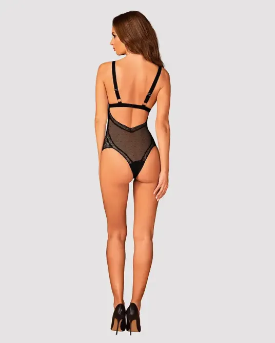 Мереживне боді з декольте Obsessive Estiqua teddy M/L, чорне, широкі лямки Львов - изображение 4