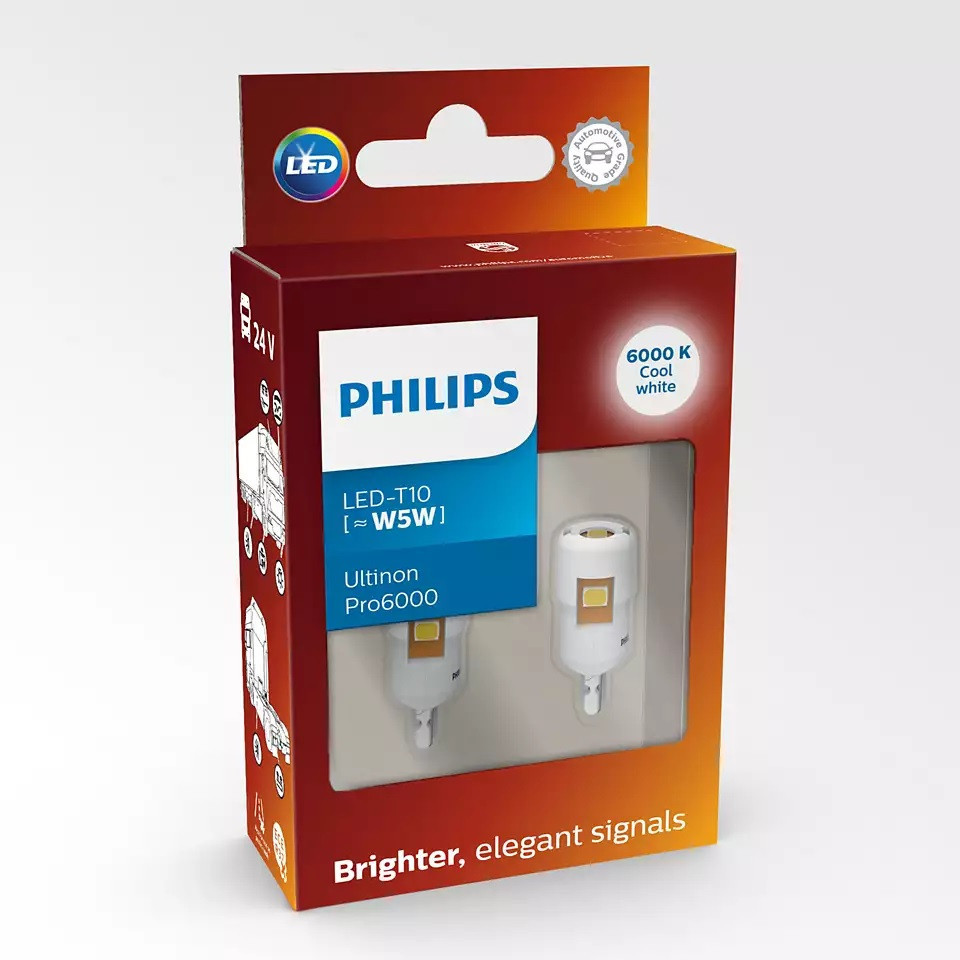 Комплект светодиодных ламп Philips 24961CU60X2 W5W LED Ultinon Pro6000 24V W2,1x9,5d WHITE Харків - фото 3