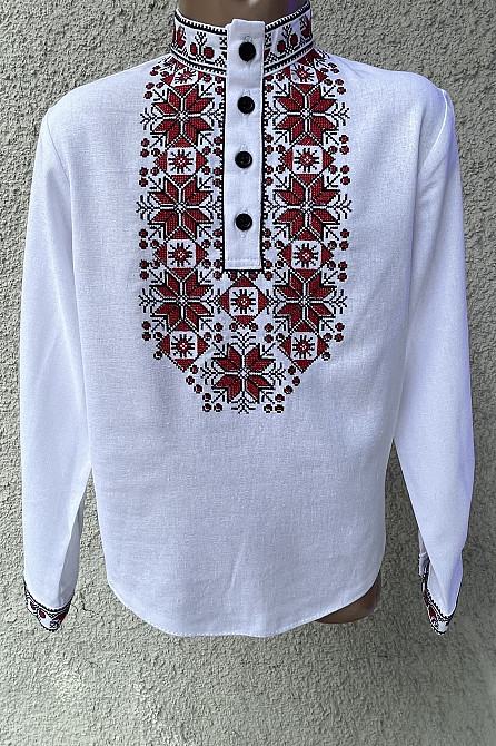 Вышиванка для мальчика. Планка белого цвета с красным орнаментом. Сумы - изображение 1