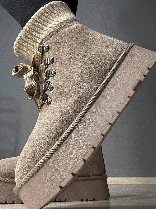 Уггі жіночі Hengji 007-3 замшеві шнурівка зі шкарпеткою бежеві, 40, 25 см Київ - фото 5
