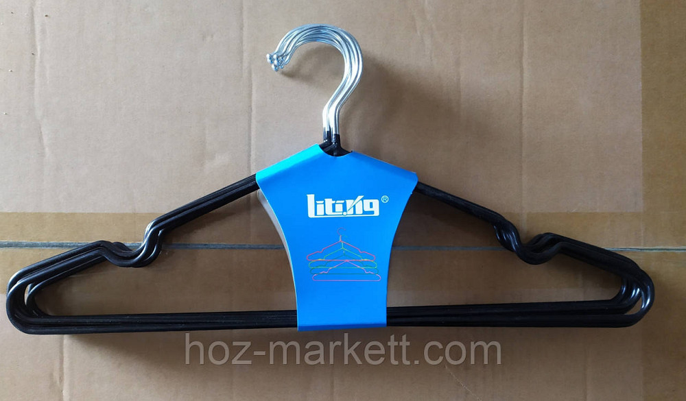 Вешалки плечики, тремпель черные металлический в силиконе с хромированным крючком толстый 10 шт в уп Харьков - изображение 1