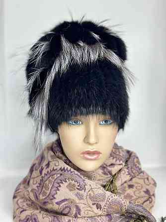 Шапка хутряна жіноча водоспад Єлєна з кролика Чорний Харків