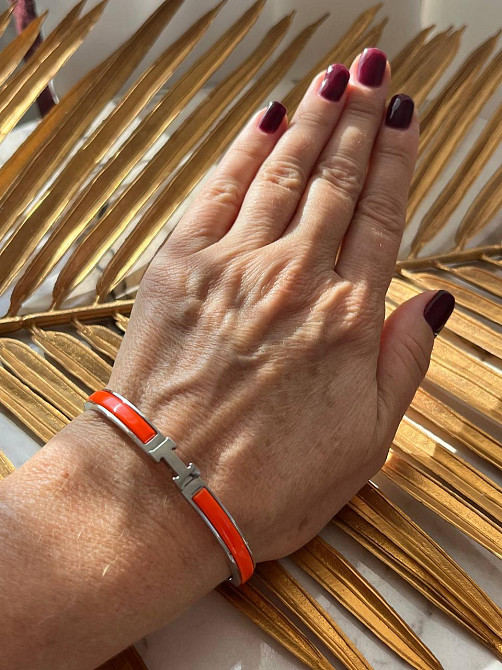 Роскошный браслет Hermes жесткий | оранжевая эмаль | напыление серебро 925 |  размер 16-17 Одесса - изображение 3