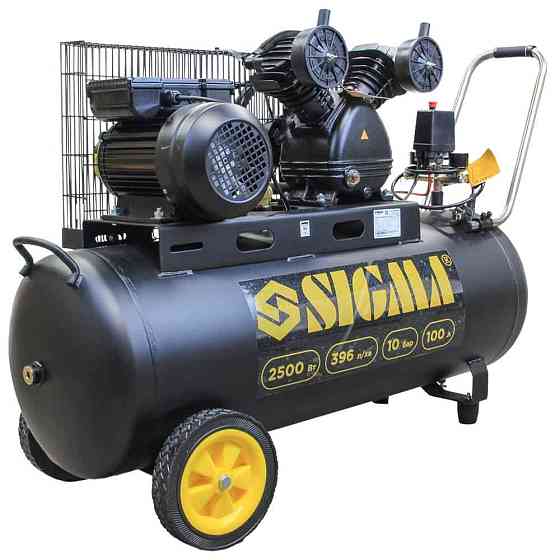 Компрессор двухцилиндровый ременной (V) 2.5кВт 396л/мин 10бар 100л (2 крана) SIGMA (7044151) Киев