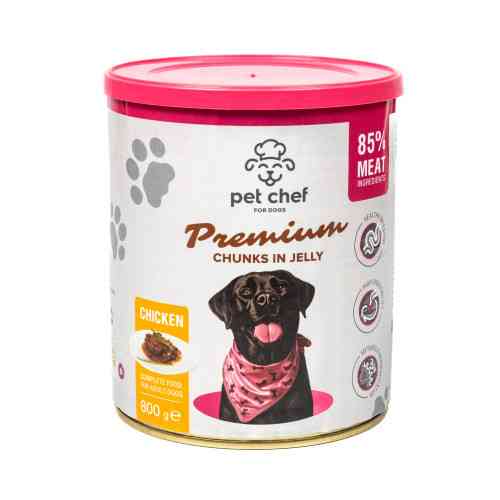 Вологий корм для собак Pet Chef шматочки в желе з куркою 800 г Киев