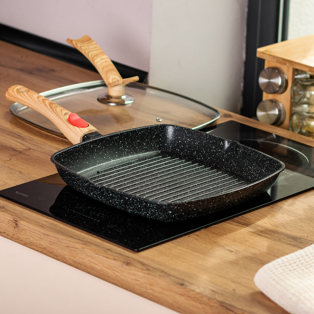 MGC Алюмінієва сковорода-гриль 28 см зі скляною кришкою, квадратна, чорна MGC HP-4-462B Коломыя - изображение 8