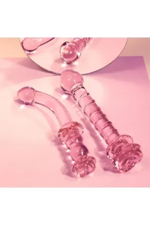 Изогнутый стеклянный розовый фаллоимитатор для точки G Dream Toys Glaze Glass с бутоном Sex Aura Киев