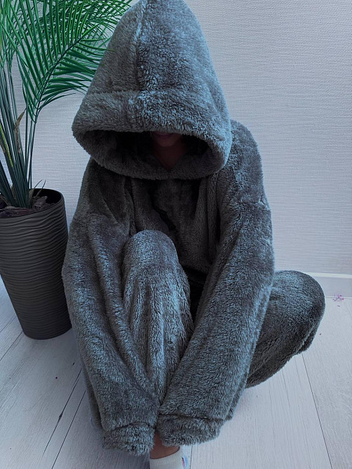Теплый женский плюшевый костюм двойка плюшевый двухсторонний мех Графит Одесса - изображение 6