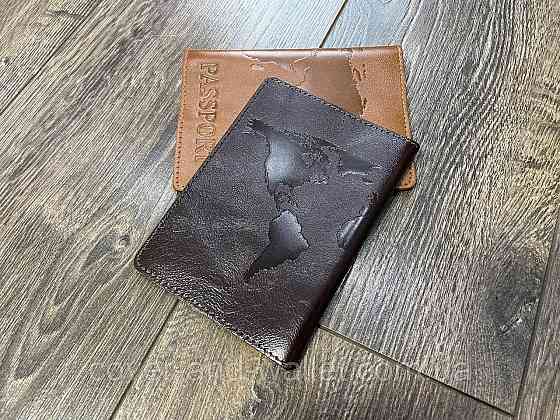 Жовта обкладинка на паспорт карта світу з гладкої шкіри ST Leather коричневий Київ