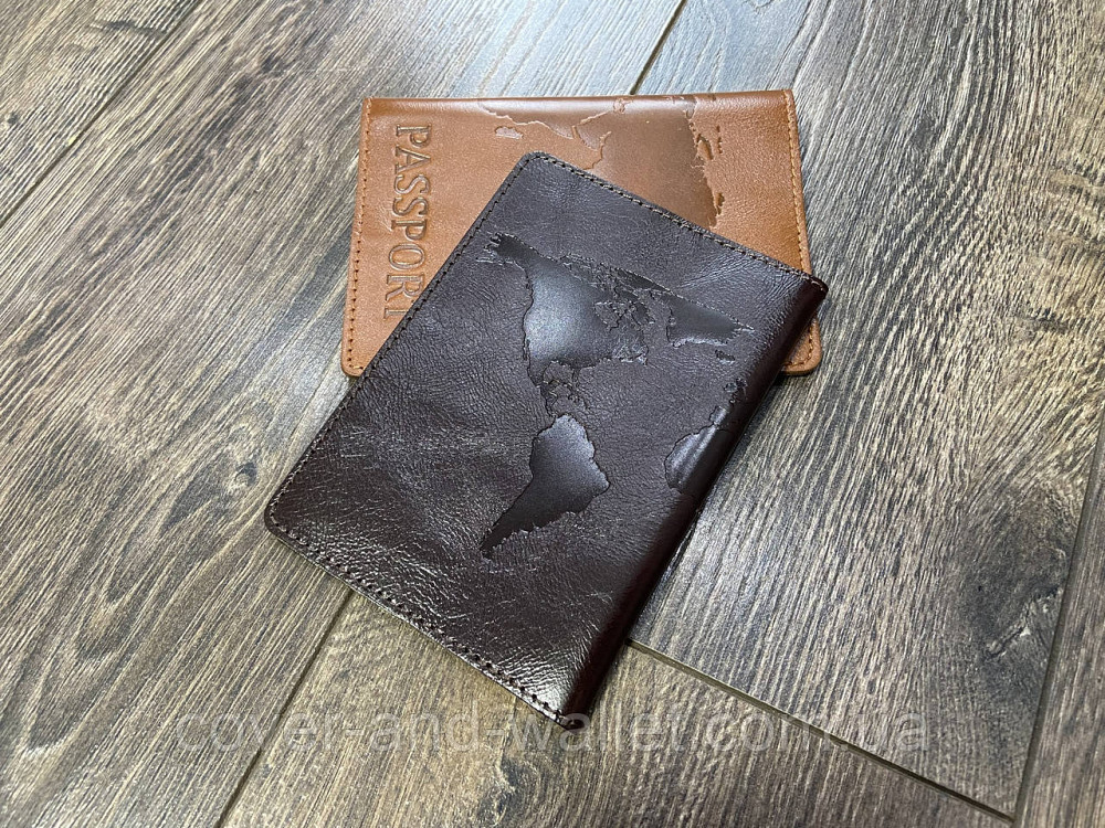 Жовта обкладинка на паспорт карта світу з гладкої шкіри ST Leather коричневий Київ - фото 2