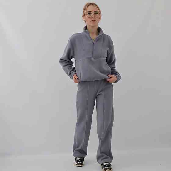 Жіночий теплий костюм (толстовка+штани палаццо)  Сіро-блакитний Кам'янець-Подільський