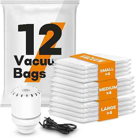 Вакуумные пакеты VMstr W309-12C Белый 12 шт (4 S/4 M/4 L) с электрическим насосом, герметичные мешки для Киев