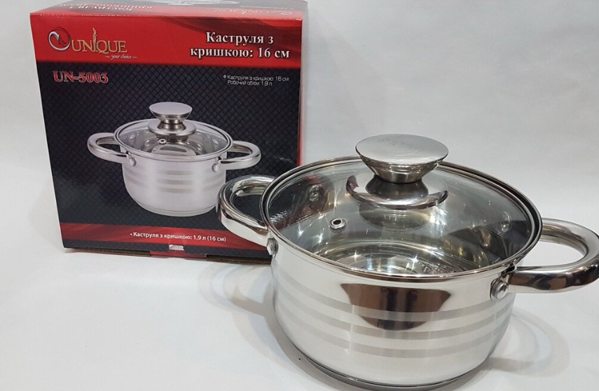 Кастрюля UNIQUE UN-5003 из нержавеющей стали, объем 1.9 л, с крышкой, прочная и удобная для готовки Одесса - изображение 6