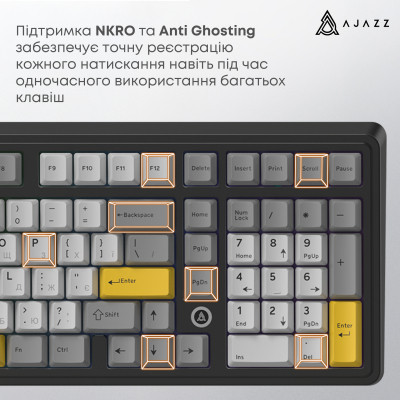 Клавиатура Ajazz AK980 MAX Magnetic Switch USB UA Black/Grey/Yellow (AK980-MAX-M-BGY) Винница - изображение 7