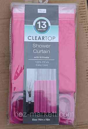 Штора в ванную однотоная с прозрачным верхом розовая шторка для ванной 180 х 180 см Харьков