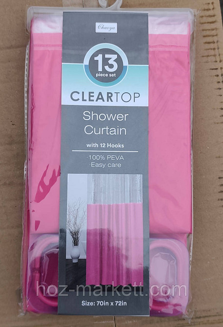 Штора в ванную однотоная с прозрачным верхом розовая шторка для ванной 180 х 180 см Харьков - изображение 1