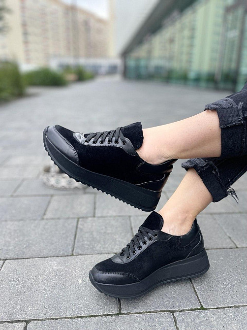 Mermaid Кросівки жіночі Mermaid чорні шкіра + замша весна-осінь (5155) Коломия - фото 5