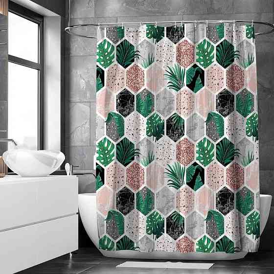 Шторка для ванны из полиэстера водонепроницаемая Bathlux 180x180 см с кольцами, занавеска для ванной комнаты Каменец-Подольский